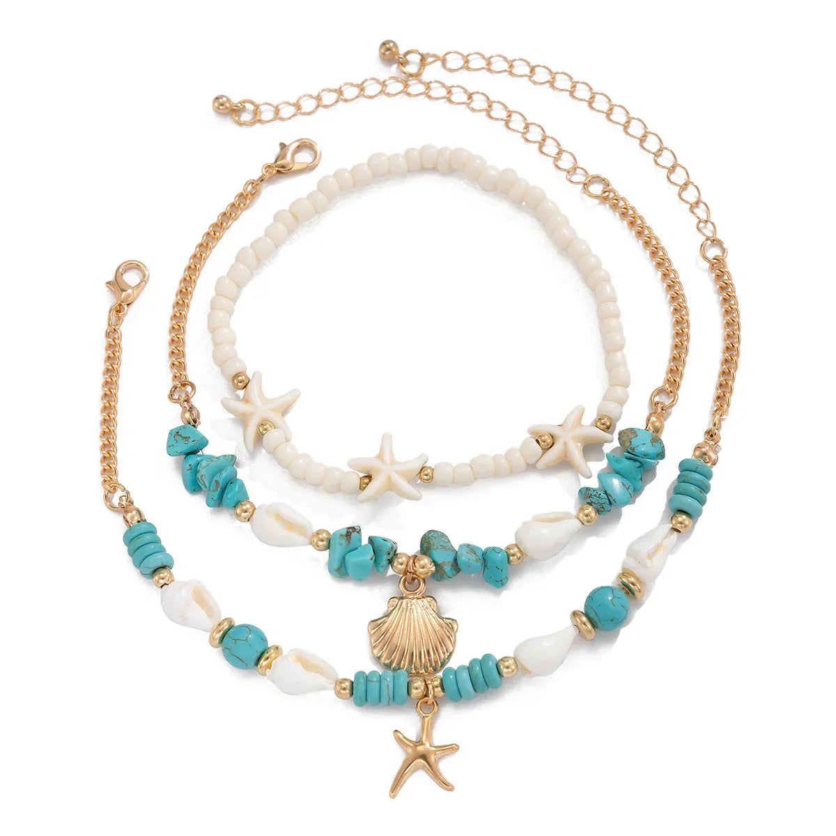 European and American jewelry ocean fan shell rice turquoise anklet female beach starfish beaded anklet foot