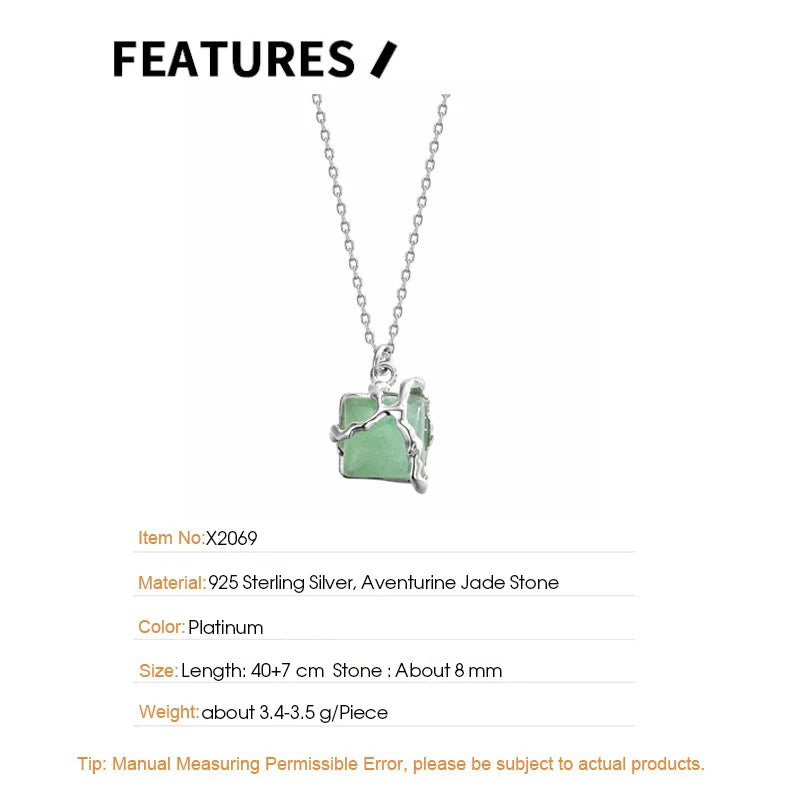 F.I.N.S New Chinese Style Gem Necklace S925 Sterling Silver Bamboo Series Green Aventurine Jade Irregular Clavicle Chain Jewelry