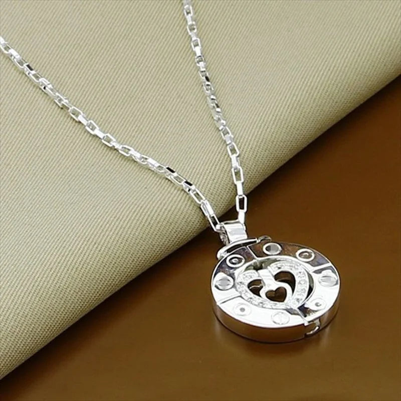 Couple Necklace 925 Silver Heart Circle Women Love Gift Set Chain