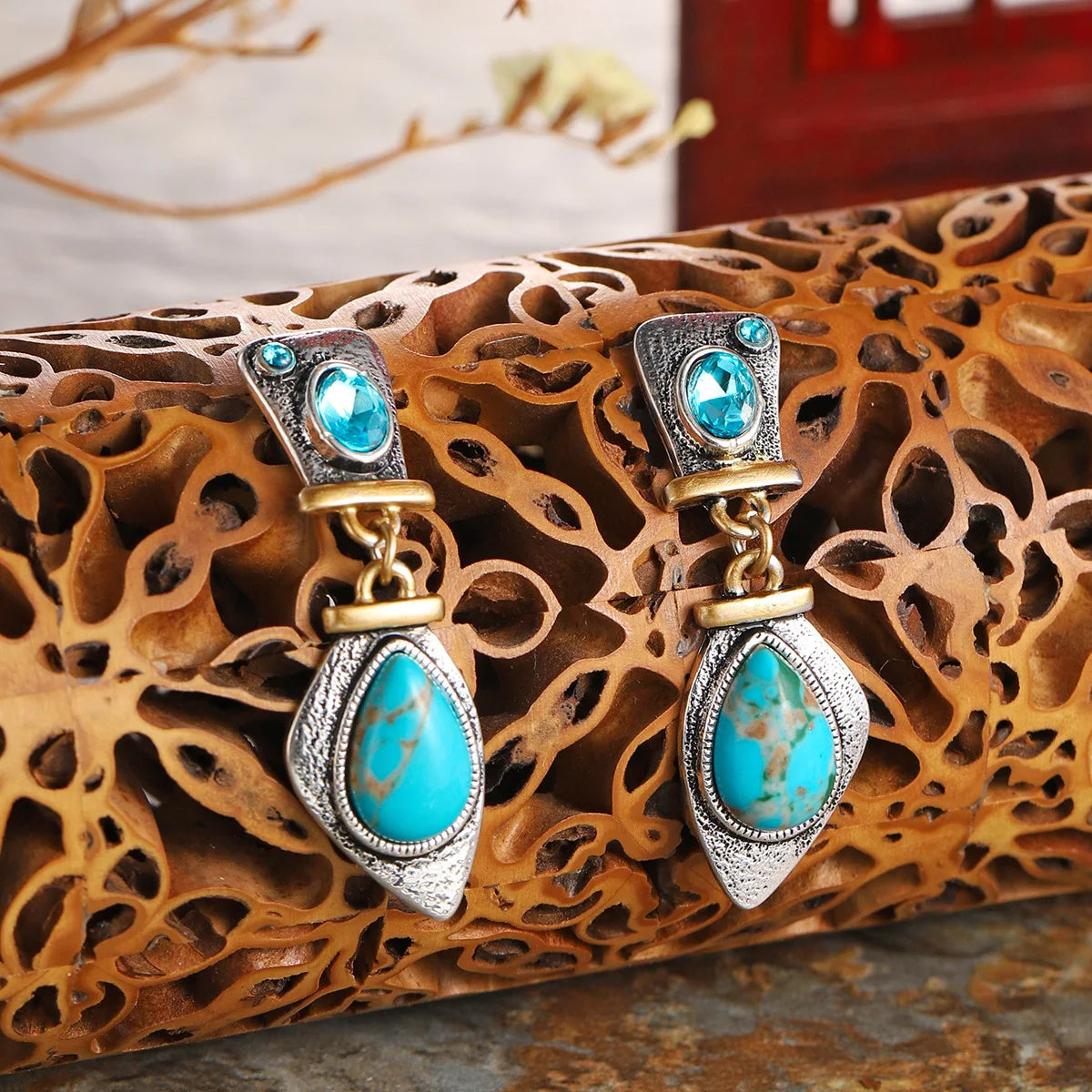 Irregular Sea Blue Vintage Earrings For Women Crystal Natural Stone Jewelry Wholesale