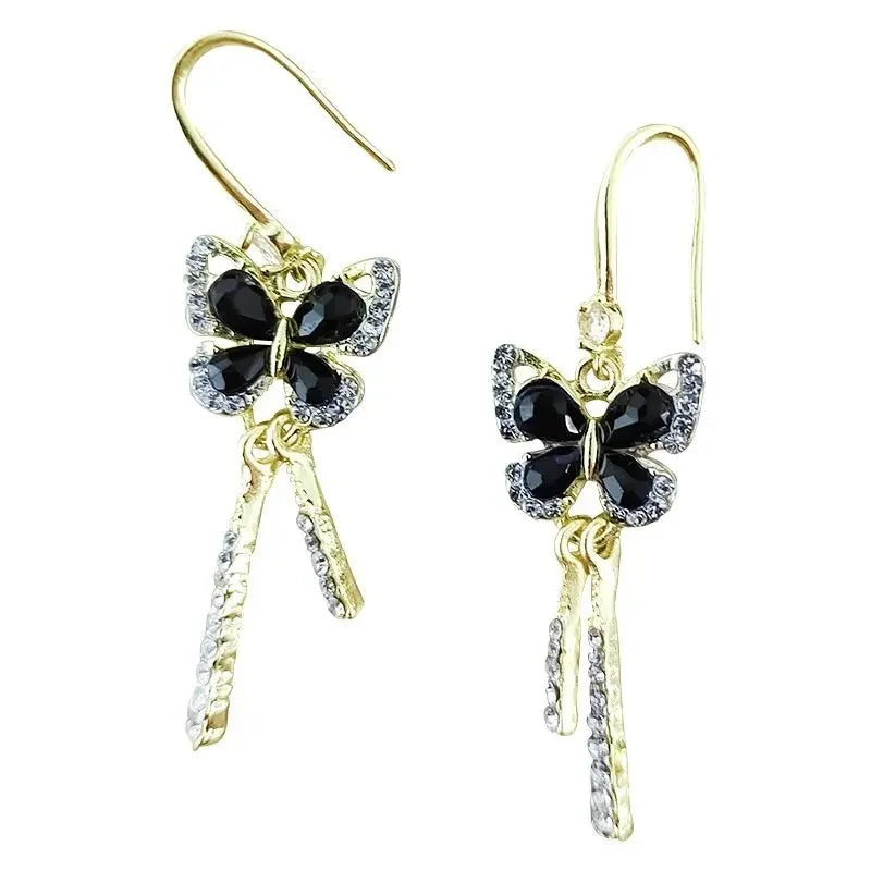 Black Butterfly Earrings 2024 New High End Luxury Temperament Versatile Drop Earrings with Unique Design Women Party Jewelry