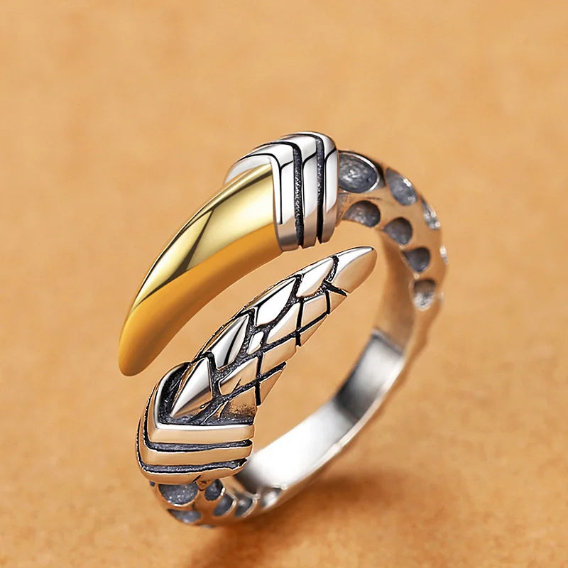 Personality Retro Dragon Claw Ring Male Finger Accessories Vintage Sterling 925 Silver Ring For Men Jewelry Adjustable