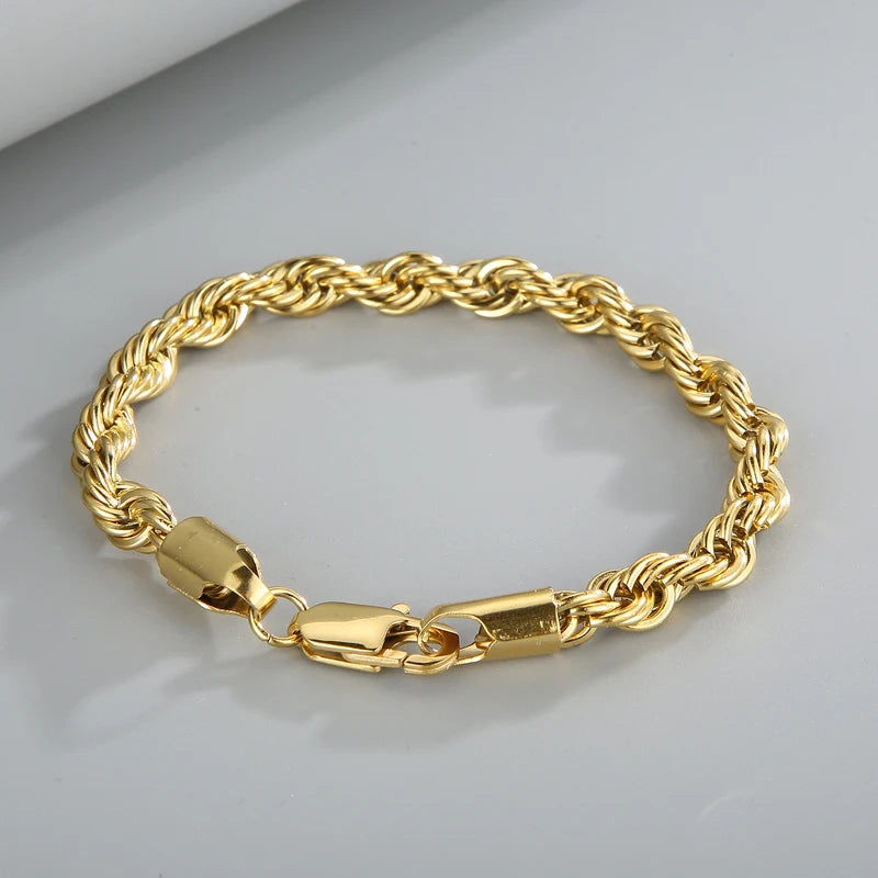 Stainless Steel Bracelets For Women Gold Color Twisted Rope Link Chain Bracelets On the Hand Jewelry Gifts