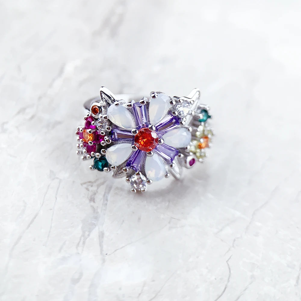 Colourful Flowers Ring 2023 Brand New Fine Jewerly Bohemia 925 Sterling Silver Gift For Women