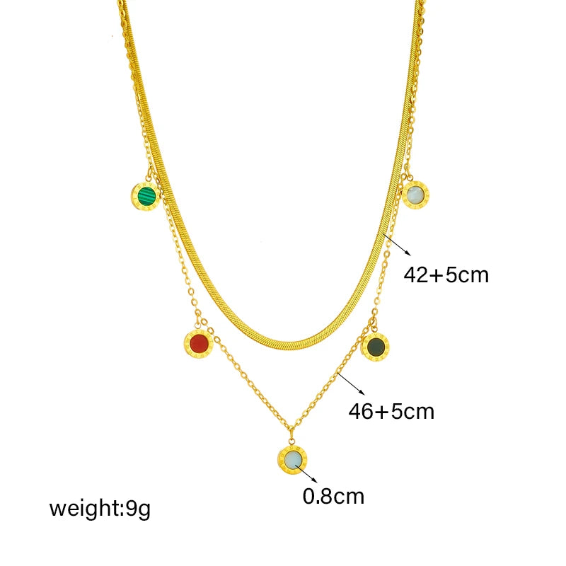 316L Stainless Steel Round Colorful Roman Numeral Pendant Necklace For Women Trendy 2in1 Chains Non-fading Jewelry Gifts