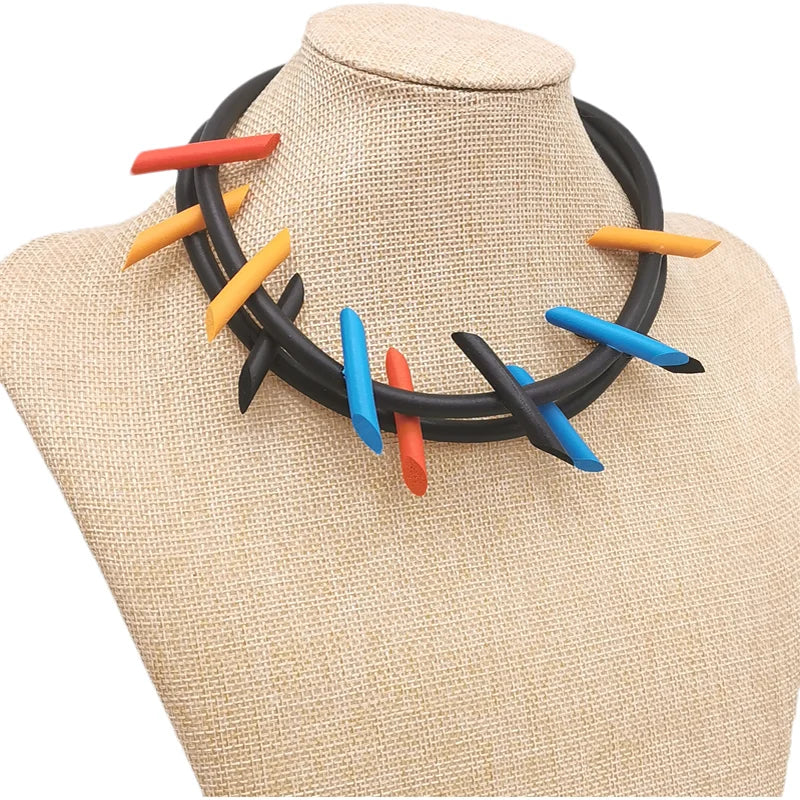 New 2024 Multicolor Rubber Necklaces For Women Gothic Pendant Sweater Choker Design Ethnic Jewelry Wood Accessories Necklace