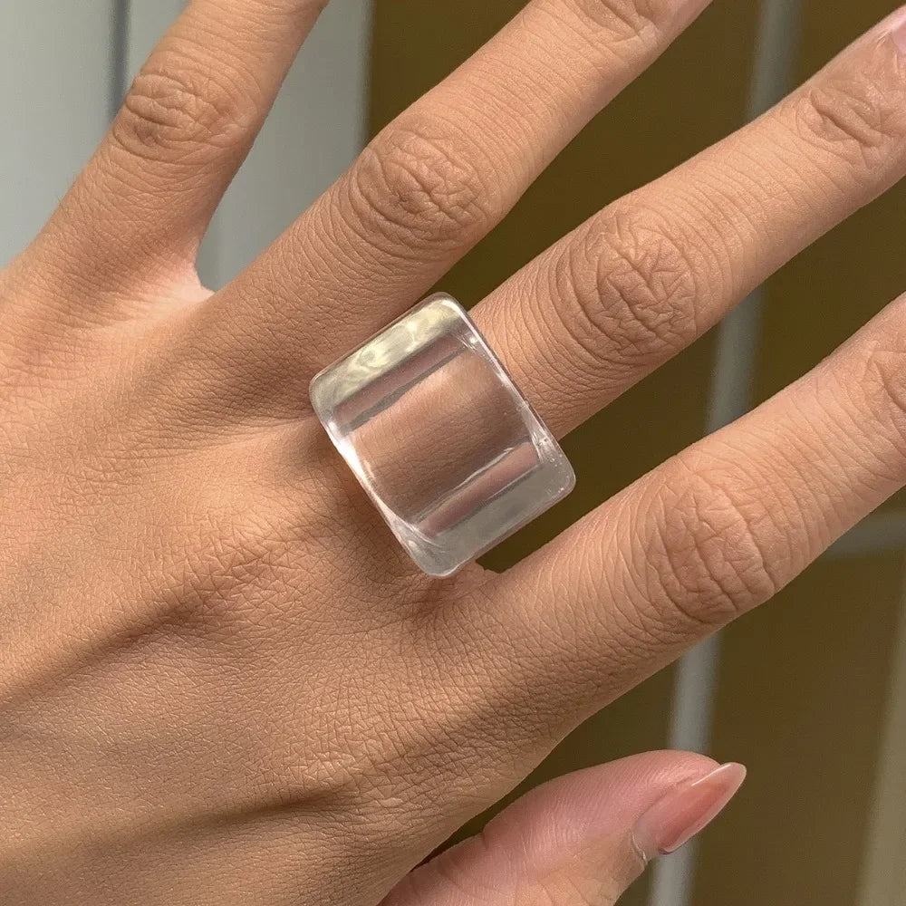 Trendy Colored Acrylic Rings for Women Fashion Simple Geometric Square Wide Edge Resin Ring Y2k Punk Ring Jewelry Accessories