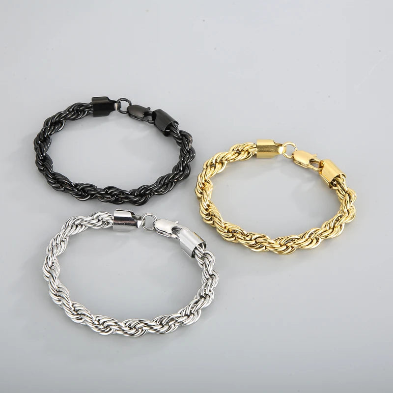 Stainless Steel Bracelets For Women Gold Color Twisted Rope Link Chain Bracelets On the Hand Jewelry Gifts