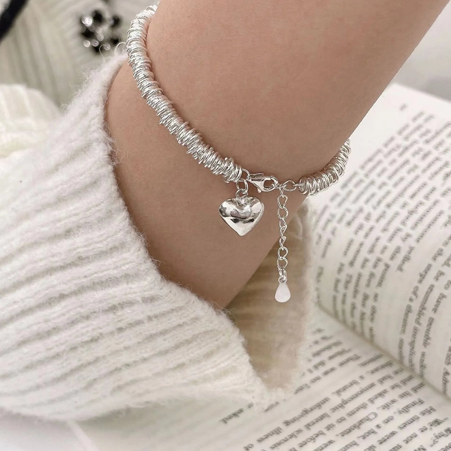 New Designed Silver Color Circular Heart Shaped Pendant Bracelet & NECKLACES For Women's Valentine's Day Sweet Accessories Unusual Jewelry