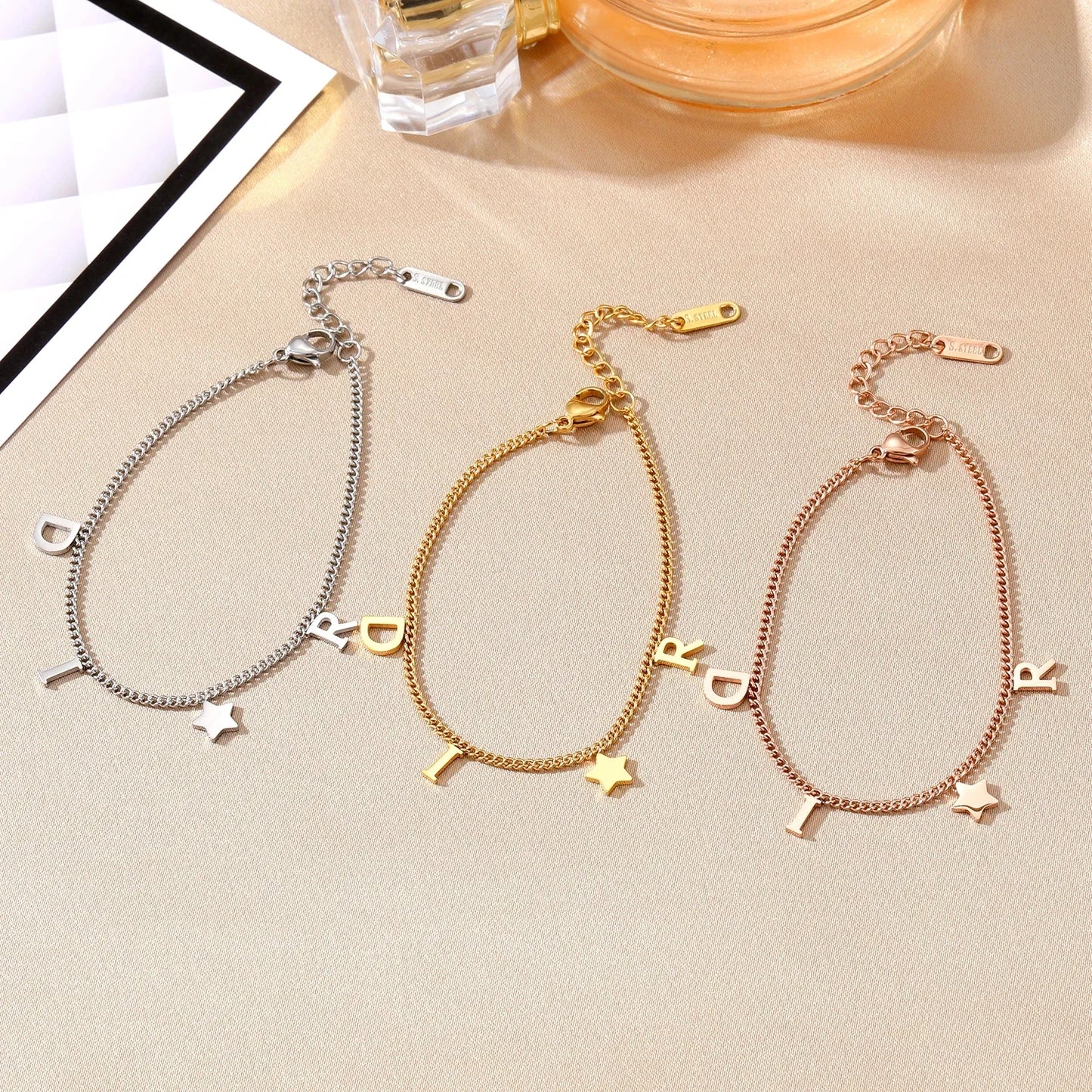 New Fashion Letter Star Pendant Bracelet Woman Simple Vintage Stainless Steel Bracelet Luxury Jewelry Accessories Gifts