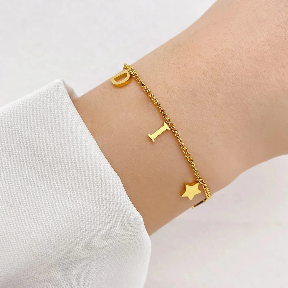 New Fashion Letter Star Pendant Bracelet Woman Simple Vintage Stainless Steel Bracelet Luxury Jewelry Accessories Gifts