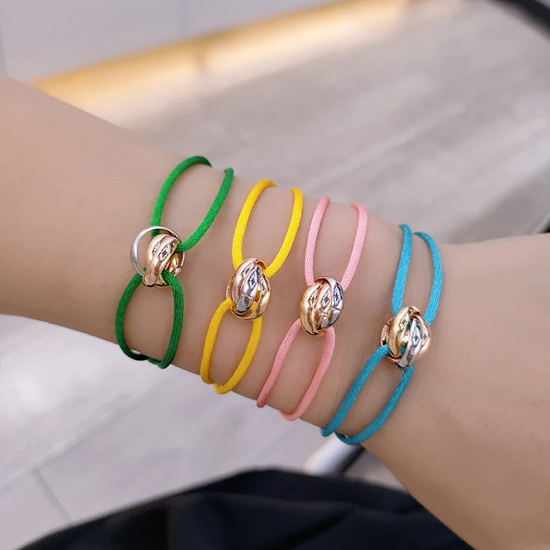 Simple Tricolor Gradient Bracelet stainless steel circle women's bracelet different colors of rope classic popular jewelry