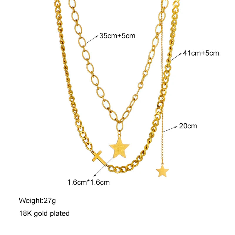 2024 316L Stainless Steel Gold Color Multilayer Necklace For Women Hip Hop Punk Street Trend Chain Choker Girls Jewelry Gift