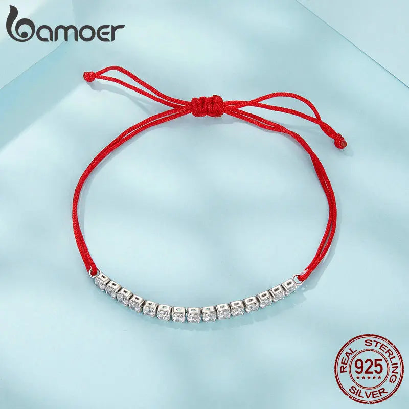 925 Sterling Silver Lucky Red Rope Bracelet Shiny Zircon Tennis Bracelet for Women Fine Jewelry Gift