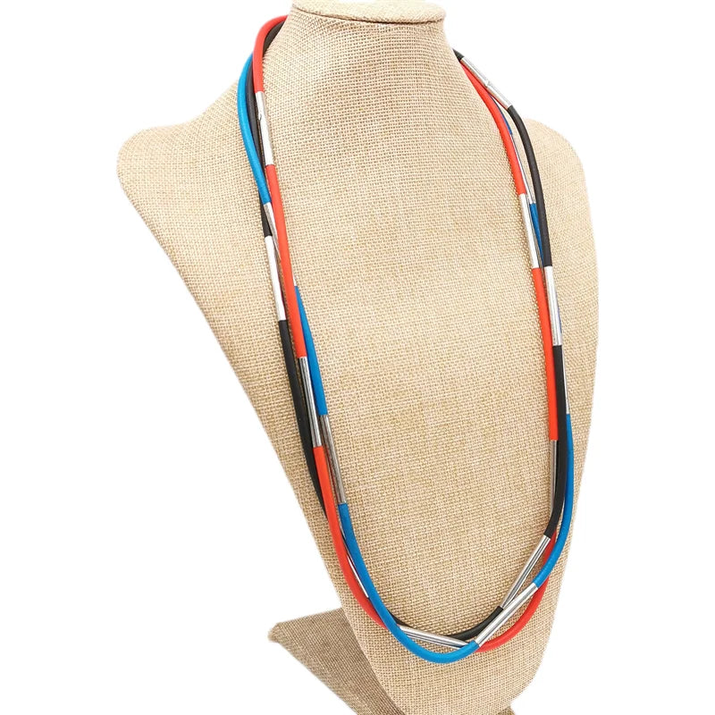 New 2024 Multicolor Rubber Necklaces For Women Gothic Pendant Sweater Choker Design Ethnic Jewelry Wood Accessories Necklace