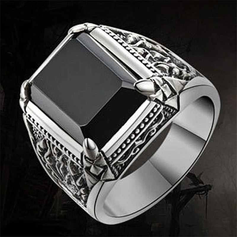 Vintage High-end Silver 925 Ring Male Party Accessories Personality Relief Lines Flower Ring For Men Jewelry