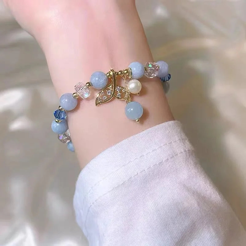 Blue stone Fishtail Forest Charm Bracelet New Small Fresh Jewelry Girl's Sweet Accessories Party Exquisite Gift For Wman‘s