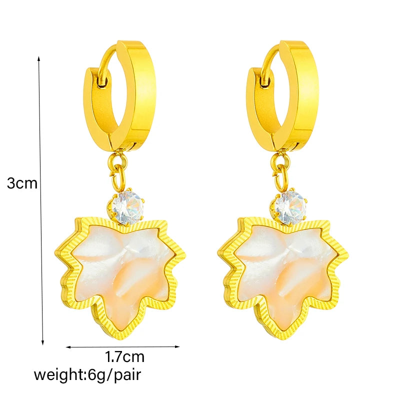 316L Stainless Steel Maple Leaf Zircon Pendant Necklace Earrings For Women Girl New Trendy Choker Jewelry Set Gift Party