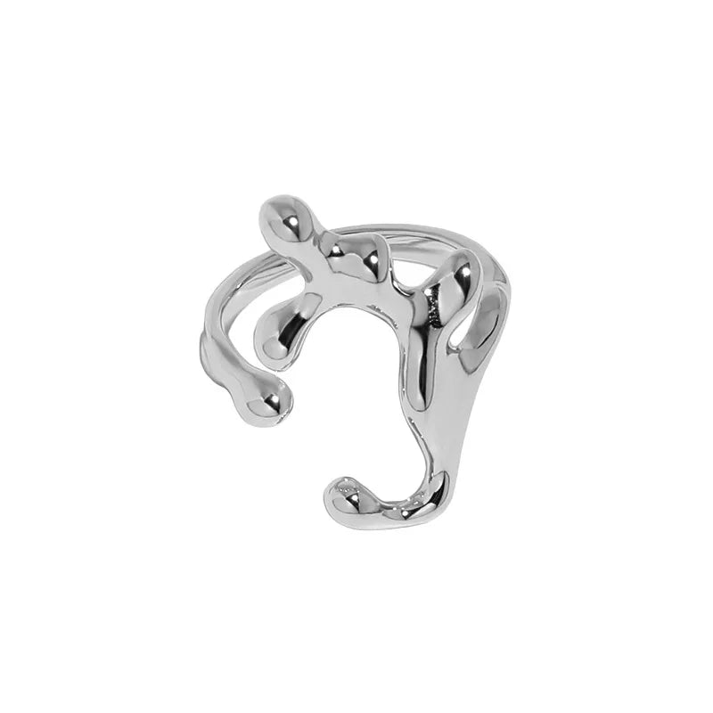 F.I.N.S Glossy Irregular S925 Sterling Silver Open Ring Smooth Branch Resizable Wedding Rings for Women Men Finger Jewelry