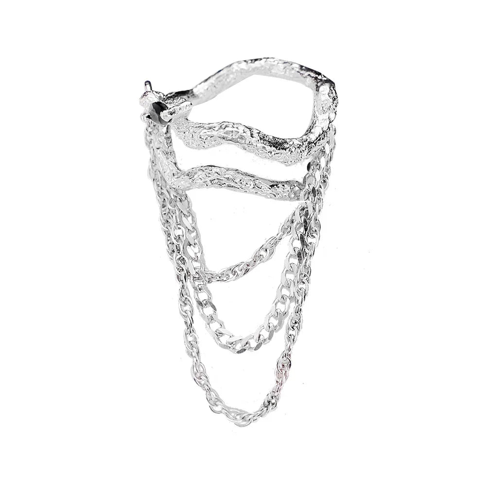 F.I.N.S Punk S925 Sterling Silver Zircon Inlaid Ring Ins Style Open Adjustable Rings Layered Chain Irregular Index Finger Ring