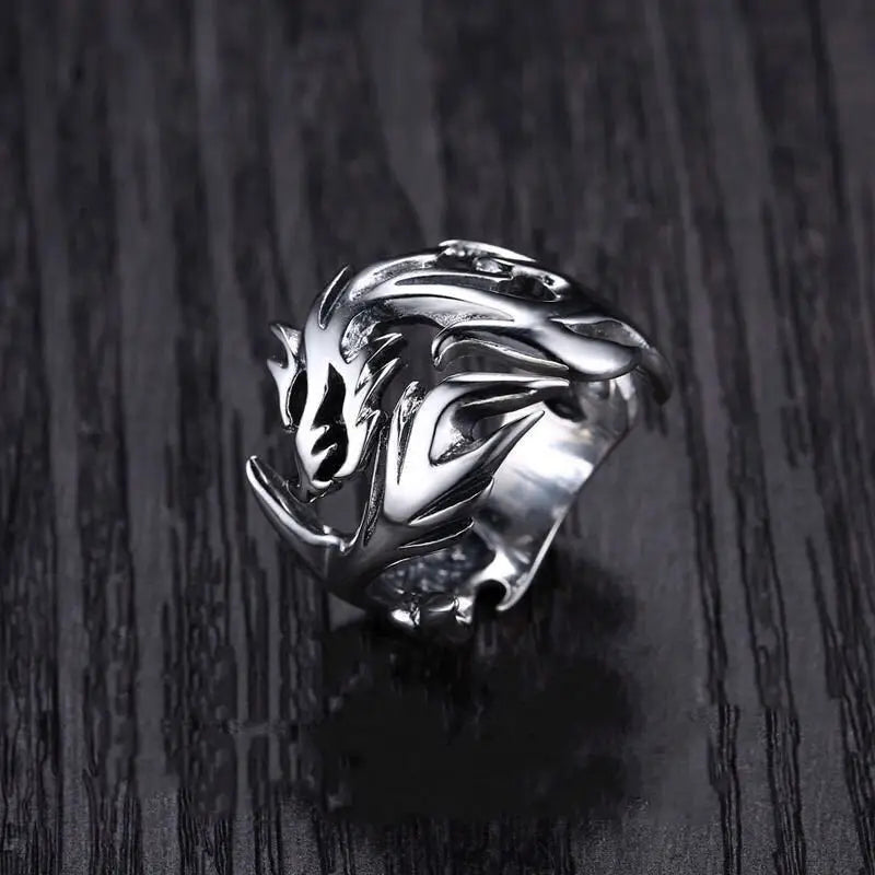 Dominant Flame Dragon Silver Ring for Men Vintage 925 Silver Adjustable Opening Ring Male Personality Finger Accessories