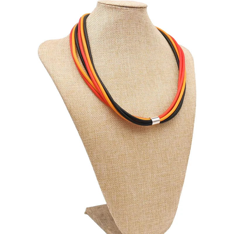 New 2024 Multicolor Rubber Necklaces For Women Gothic Pendant Sweater Choker Design Ethnic Jewelry Wood Accessories Necklace