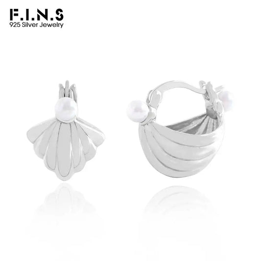 F.I.N.S Luxury Design Shell Pearl S925 Sterling Silver Stud Earrings Ocean Series Piercing Ear Buckles Fashion Fine Jewelry