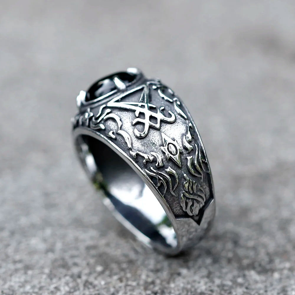 NEW Men's 316L stainless-steel rings Vintage Lucifer Satan Punk Rock Personality Religion Jewelry Gift free shipping