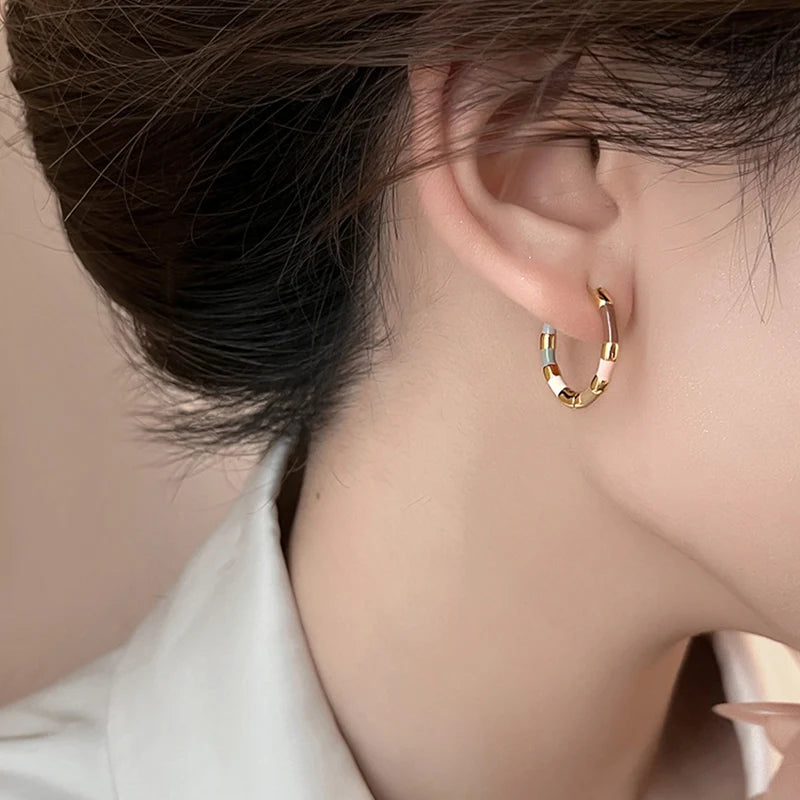 Girls' Colorful Enamel Mini Metal Round Earrings 2024 Fashion Jewelry For Daily Wear Women's Party Sexy Sweet Ears Accessories