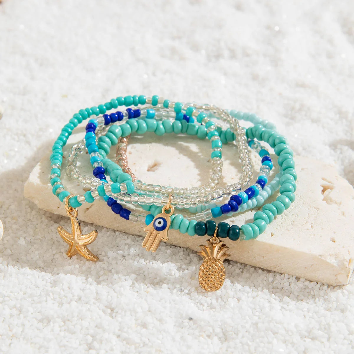 5-7pc/set Starfish Shell Ocean Conch Party Girl Hamsa Hand Bead Bohemia Bracelets For Women Female Jewelry