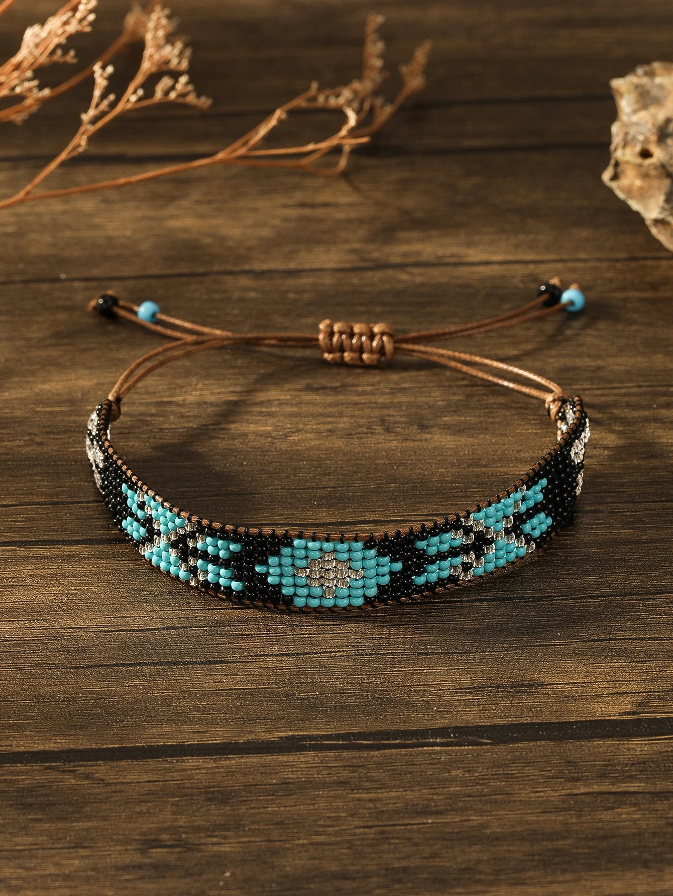 Handmade Bohemian Vintage Style Glass Rice Bead Bracelet with Geometric Patterns for Festival Gifts for Women