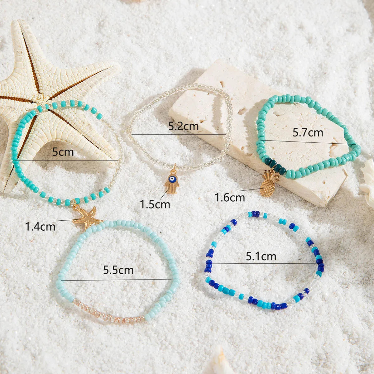 5-7pc/set Starfish Shell Ocean Conch Party Girl Hamsa Hand Bead Bohemia Bracelets For Women Female Jewelry