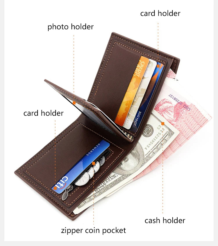 Short Wallets High Quality Classic Card Holder Simple Male Purse Zipper Coin Pocket Men Money Clips