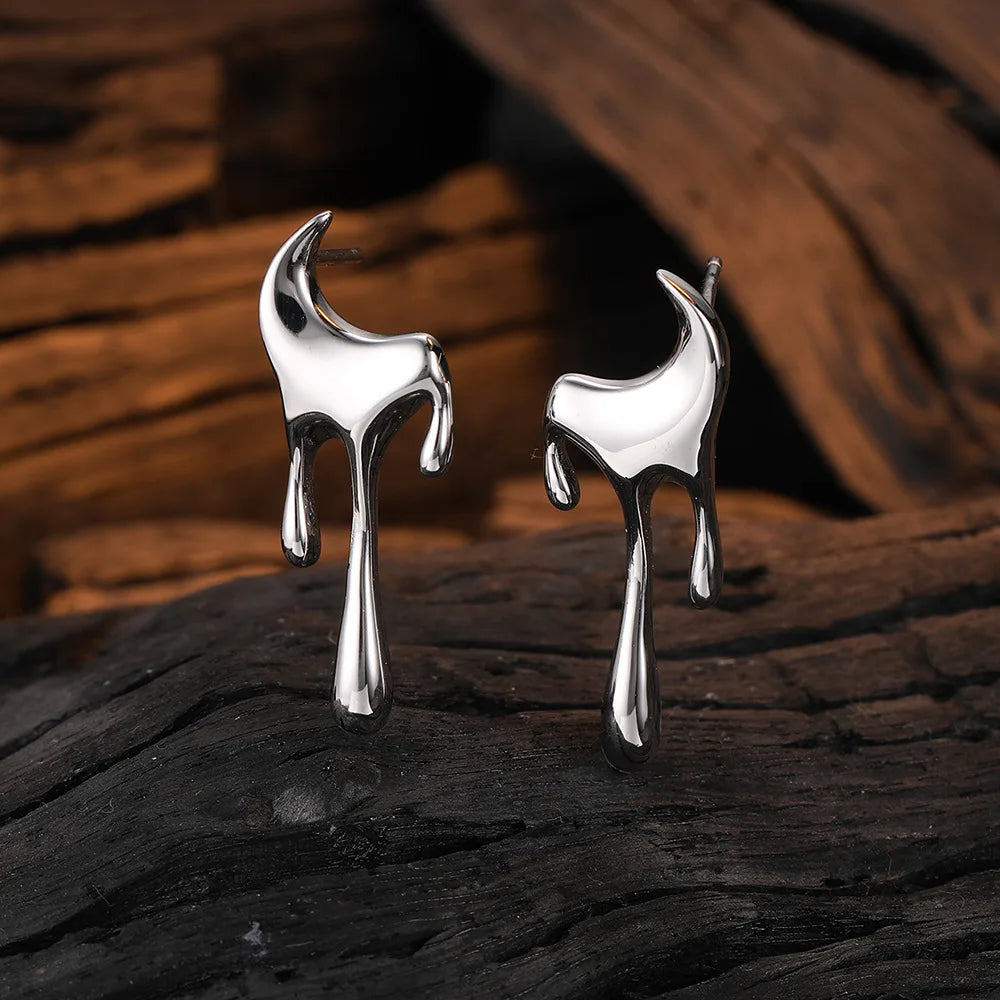 F.I.N.S Original Pure S925 Sterling Silver Stud Earrings Simple Glossy Liquid Piercing Fashion Fine Jewelry Prevent Allergy Gift