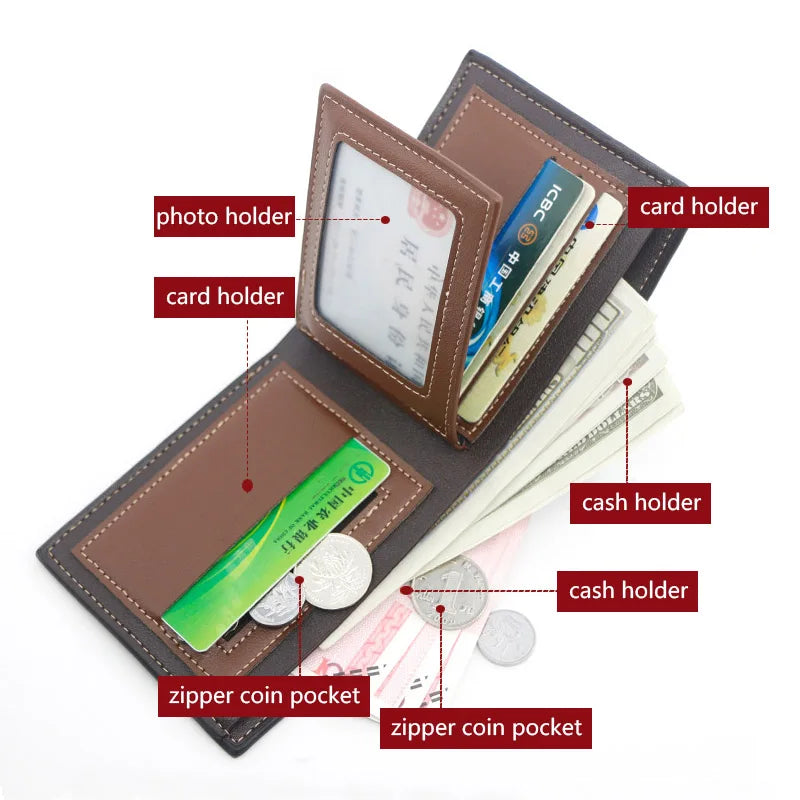 New Men Wallets Short High Quality Card Holder Photo Holder Male Purses With Zipper Coin Pocket PU Leather Brand Men's Wallet