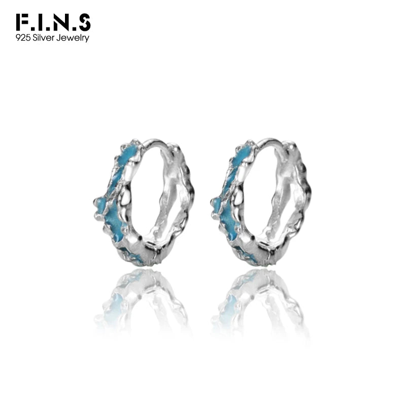 F.I.N.S CUSTOM Order Coral Blue Round Shaped S925 Sterling Silver Enamel Small Piercing Ear Buckle Pendientes Plata 925