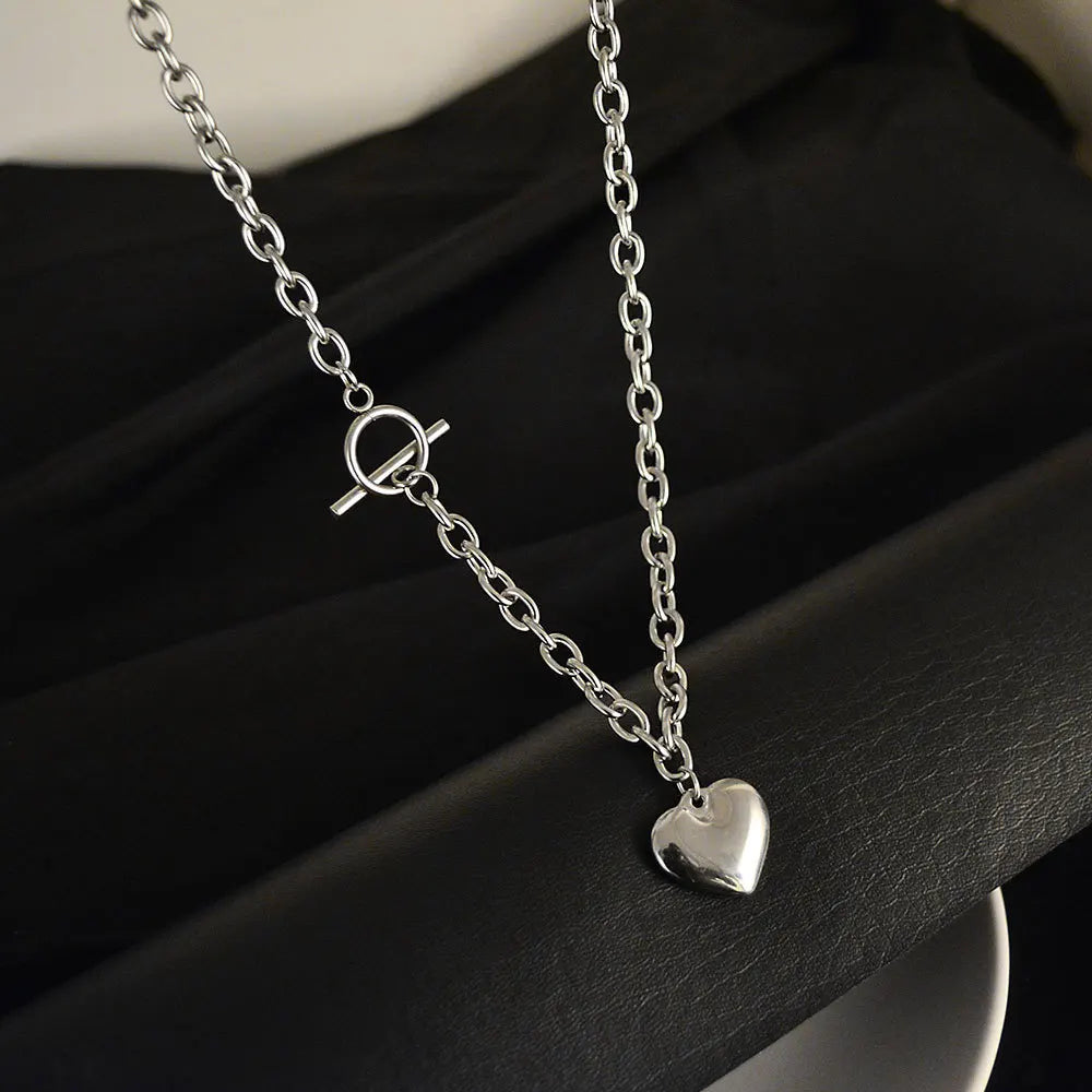 Punk Thick Lock Chain Heart Shape Pendant Choker Necklace for Women Retro Silver Color Metal Neck Chain Female Jewelry Gift