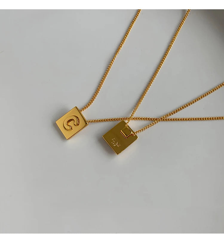 European and American Non Fading Gold Color Square Letter Pendant Stainless Steel Necklace For Womans Fashion Jewelry Necklace