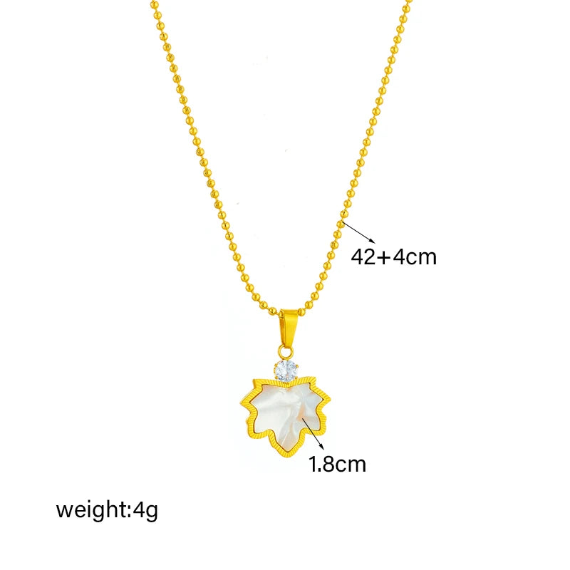 316L Stainless Steel Maple Leaf Zircon Pendant Necklace Earrings For Women Girl New Trendy Choker Jewelry Set Gift Party