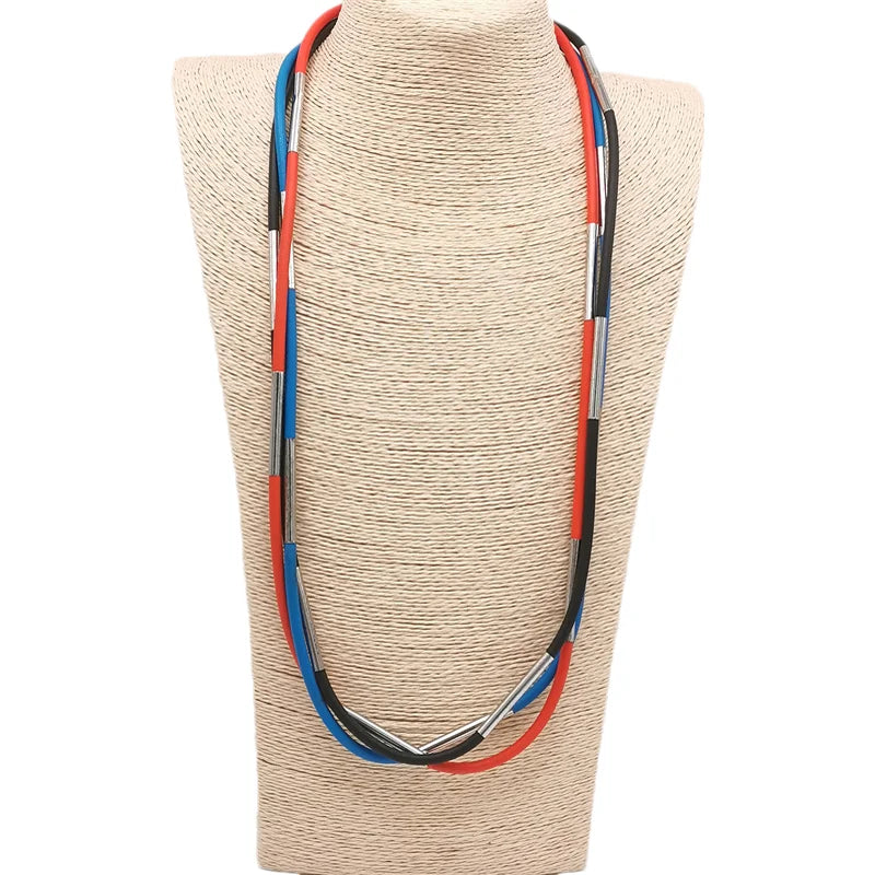 New 2024 Multicolor Rubber Necklaces For Women Gothic Pendant Sweater Choker Design Ethnic Jewelry Wood Accessories Necklace