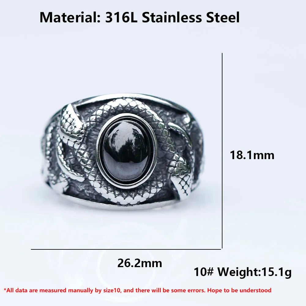 NEW Men's 316L stainless-steel rings Vintage Snake with zircon for teens punk fashion animal Jewelry Gift