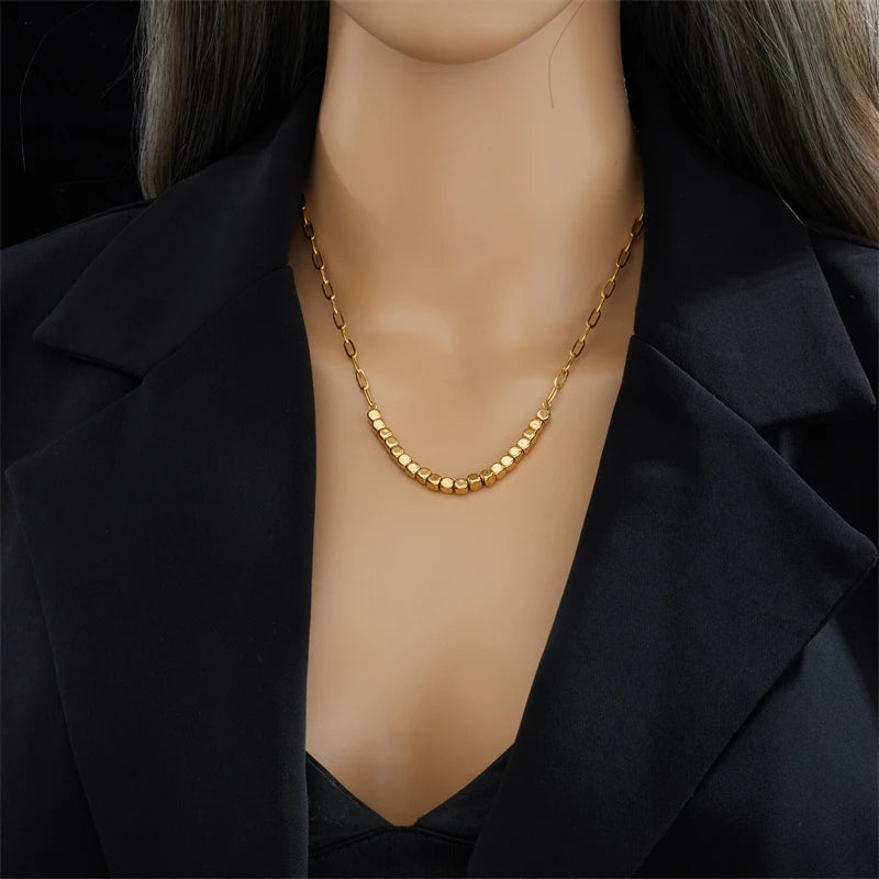 316L Stainless Steel Gold Color Geometric Cube Chains Necklace For Women Fashion Girls Clavicle Choker Jewelry Gifts