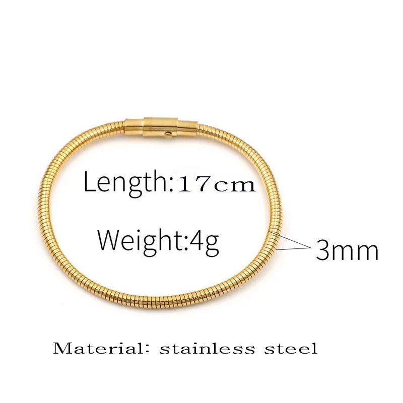 3mm Gold Silver Color Stainless Steel Spring Snake Chain Link Bracelet Fit European Brand Bracelet Women Waterproof Jewelry