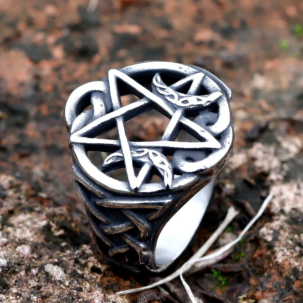 Charm Stainless Steel Hip Hop Bladed Ring Fashion Punk Rock five-pointed star Ring Lover Couple Rings for Man jewelry