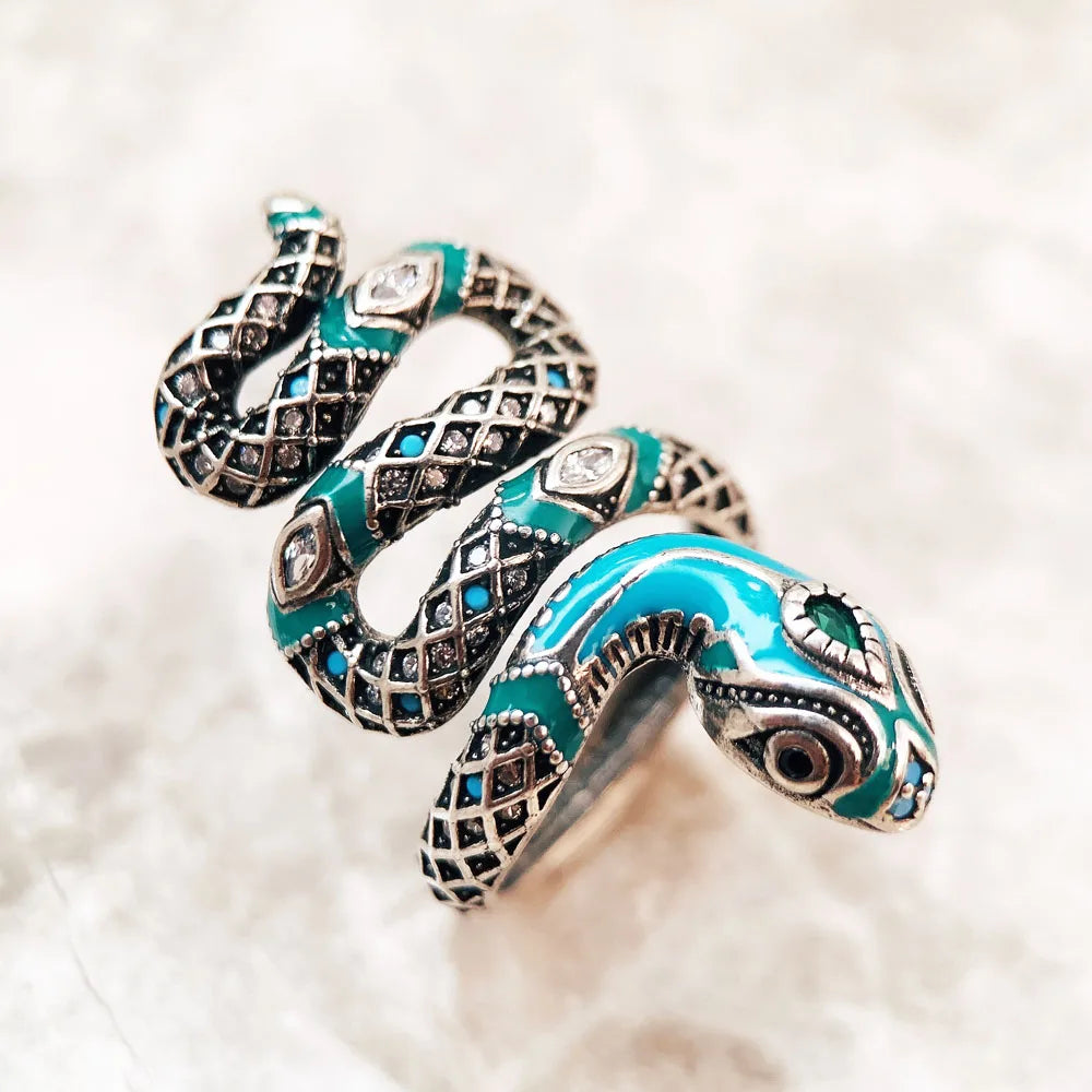 Blue Snake Pave Open Ring Europe Bohemia Find Jewerly For Women New Gift In 925 Sterling Silver