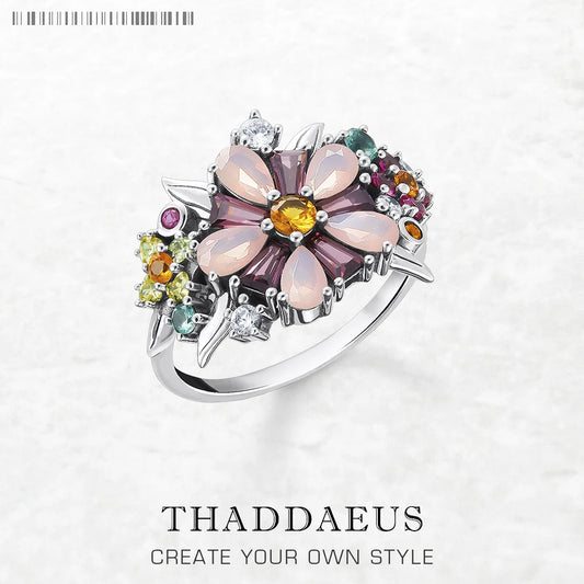 Colourful Flowers Ring 2023 Brand New Fine Jewerly Bohemia 925 Sterling Silver Gift For Women