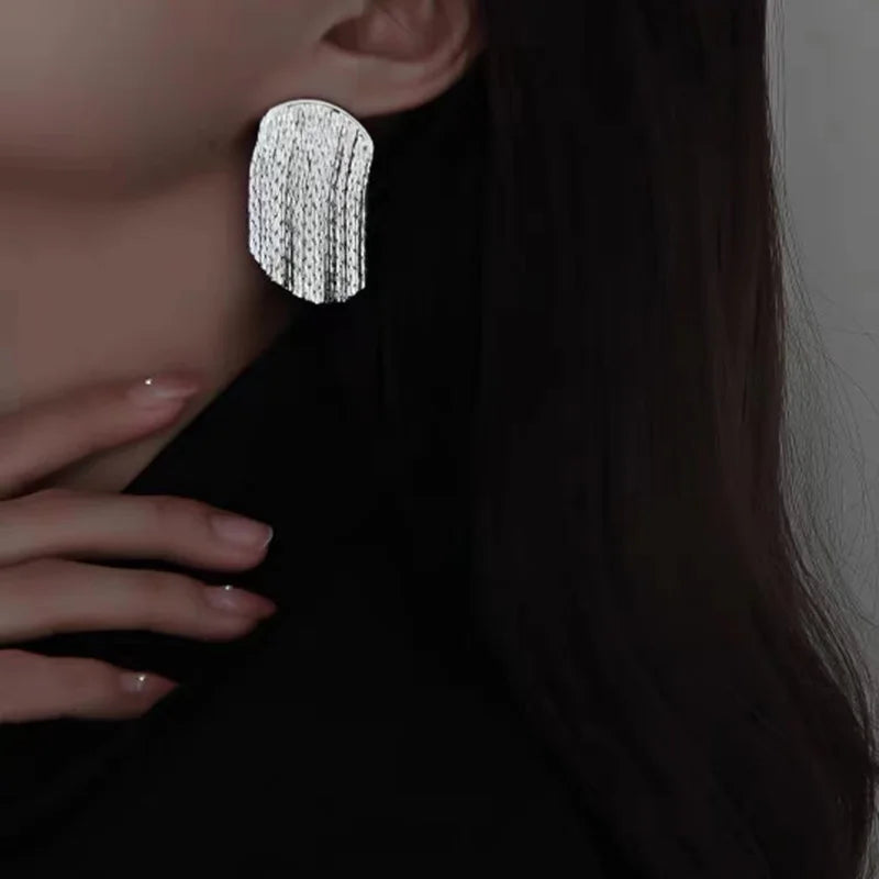 European and American Heavy Industry Metal Tassel Vintage Earrings Fashion Jewelry Women's Temperament Earrings Accessories