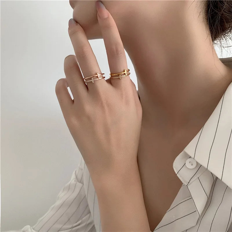 Stainless Steel Layered Metal Texture Ring Occident Simple 18k Gold Plated Finger for Women Jewelry кольцо женское Designed Ring