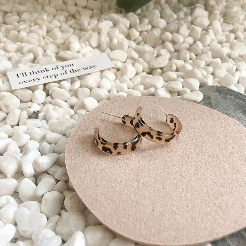 Acrylic Hoop Earrings for Women 2024 Summer New Fashion Leopard Stud Earrings Retro Trend Women Trend Twist Elegant Earrings