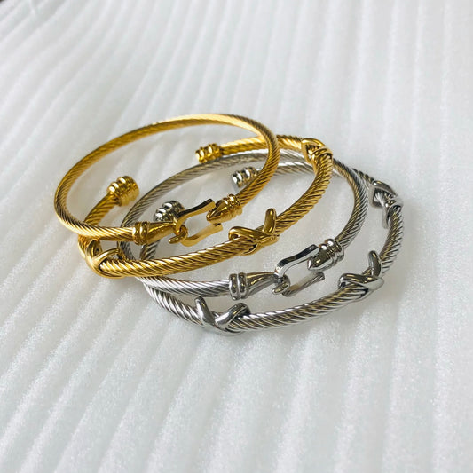 Steel Wire Rope Horseshoe Buckle  Bracelet Titanium Cable Elastic Twisted Wire Hook Bangle Roman Number Bague